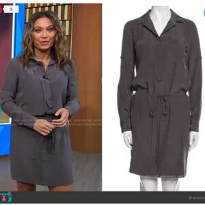 Diane Von Furstenberg Taya Gray Silk Long Sleeve Shirt Dress
